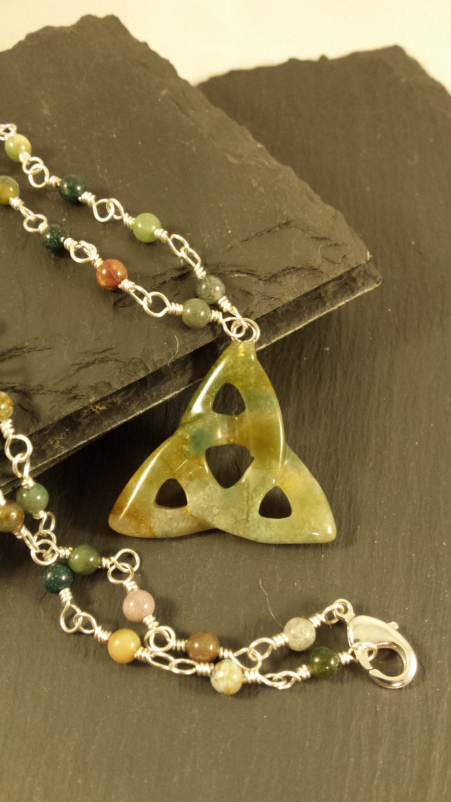 Fancy Jasper Triquetra and Roasry Link Necklace