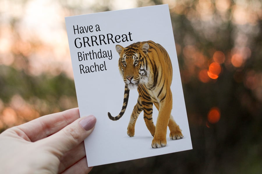 Tiger Birthday Card, Tiger Birthday Card, Personalized Tiger Card