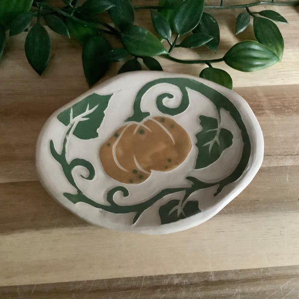 Handmade stoneware pumpkin ring trinket jewellery dish home decor