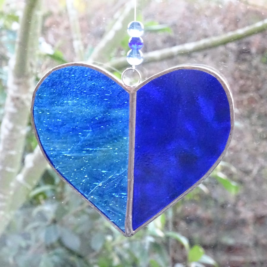 Stained Glass Heart Suncatcher - Blue  