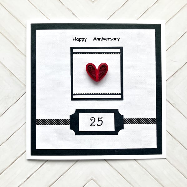 Quilled heart Anniversary card - personalised with ANY number - boxed option