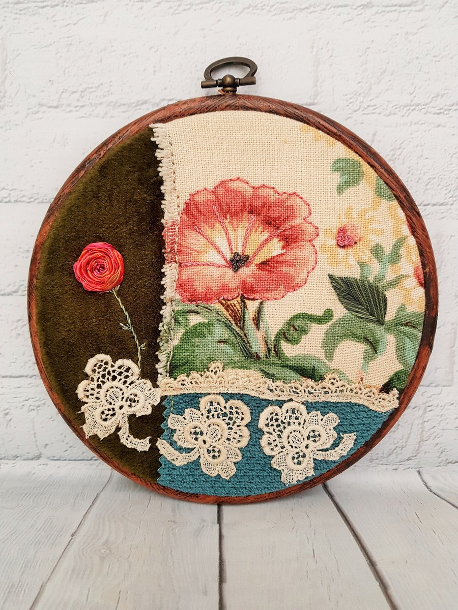 Vintage Floral Hand Embroidery Hoop, Slow Stitching Gift for Her, Hand Embroider