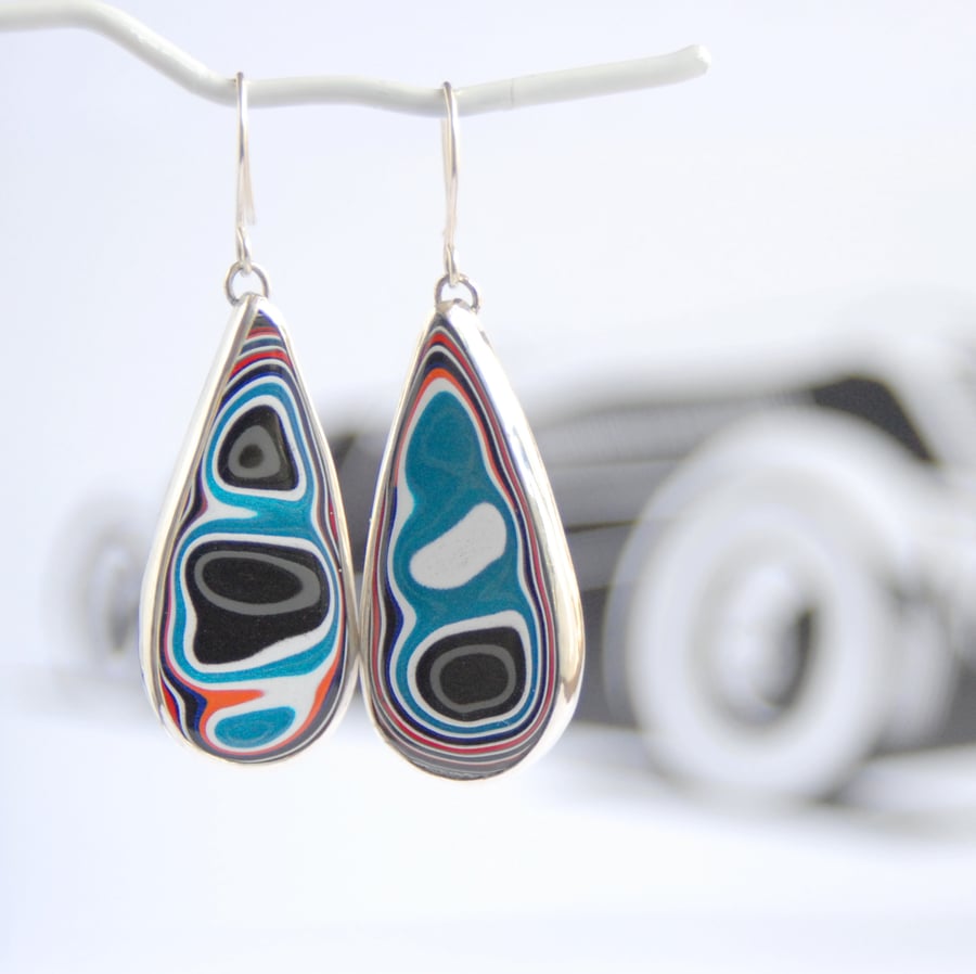 Jeep fordite earrings - teal and orange