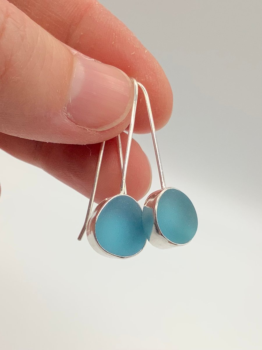Blue Sea Glass Drop Earrings