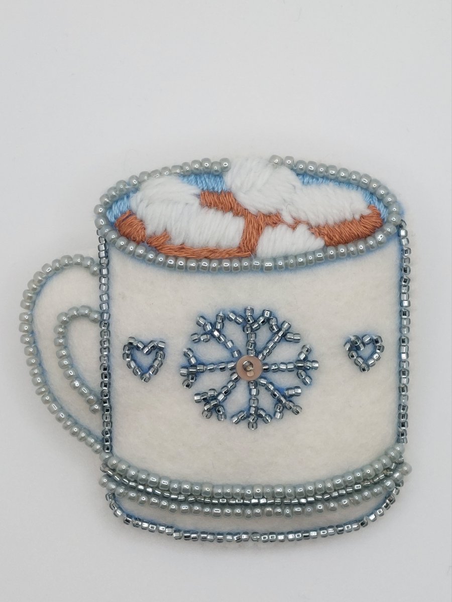 Hot Chocolate bead embroidery brooch