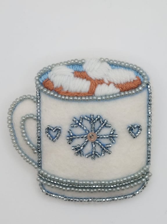 Hot Chocolate bead embroidery brooch