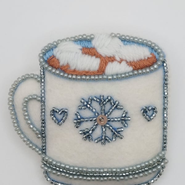 Hot Chocolate bead embroidery brooch