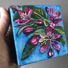 Honey Bee & Blossom, Original Acrylic Painting, Shelf-Sitter Art, Special Gift. 