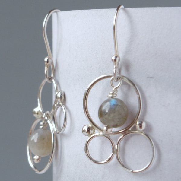 Sterling Silver Filigree and Labradorite Bubble Design Chandelier Drop Earrings