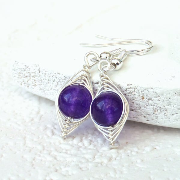 Wire wrapped purple quartz earrings