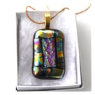 Red Tartan Glass 234 Pendant Gold plated chain