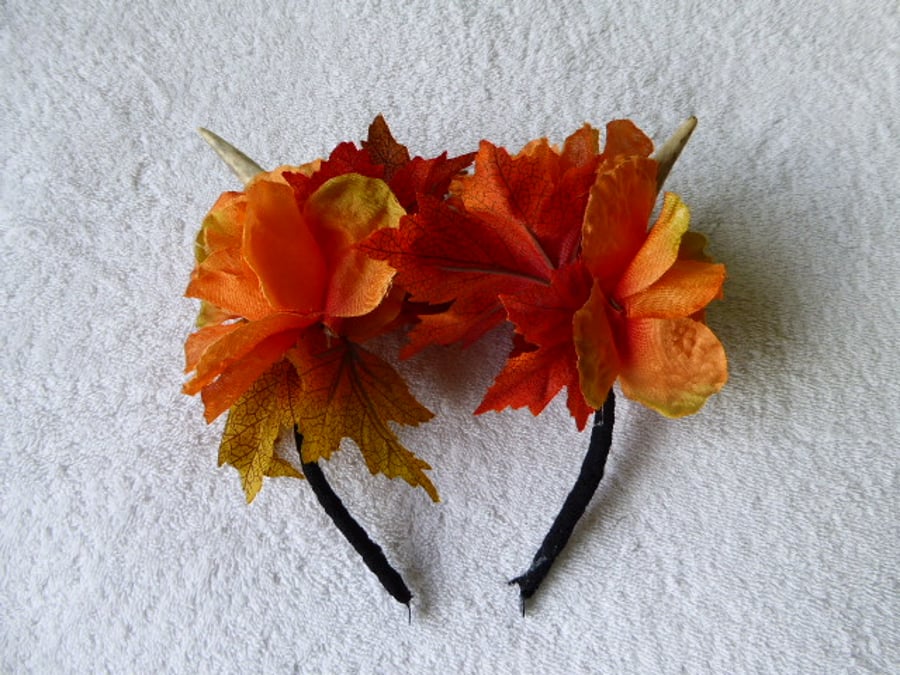 Deer Antler and Flower Headband. Festival Faerie Wear. Autumnal Colours