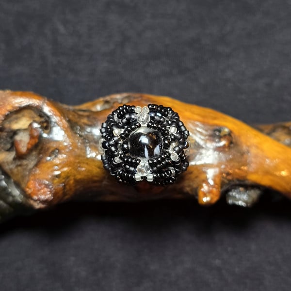 Black Clear Glass Adjustable Ring