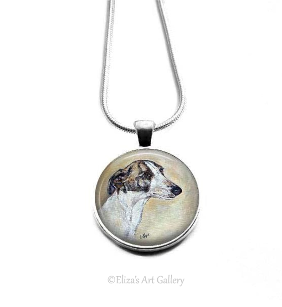Silver Plated Greyhound Dog Art Pendant Necklace