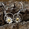 Flower Drop Earrings - silver, handmade, daisy petals gift.