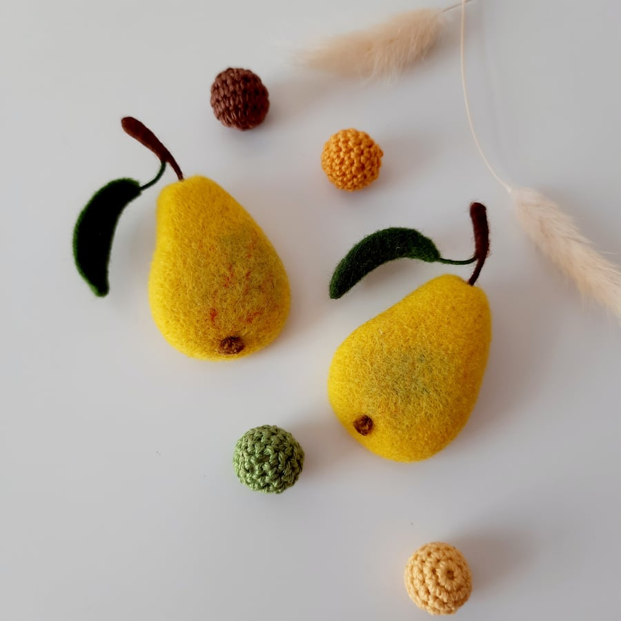 Seconds Sunday- Needle Felt Merino- Yellow Pear Brooch