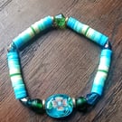 "Water Garden" -  Stretchy clay polymer and bead fashion bracelet 