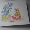 HAND PAINTED WATER COLOUR CARD OF A MOUSE READING A STORY