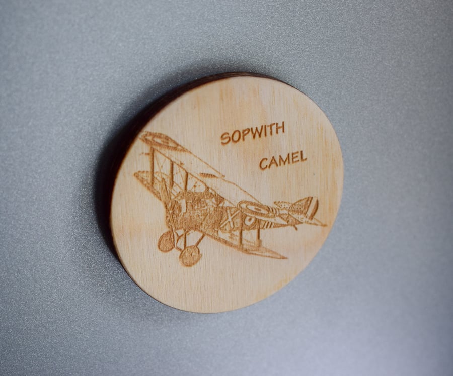Wooden Aircraft Fridge Magnets - Engraved - DC3, Lancaster, Camel, Spitfire