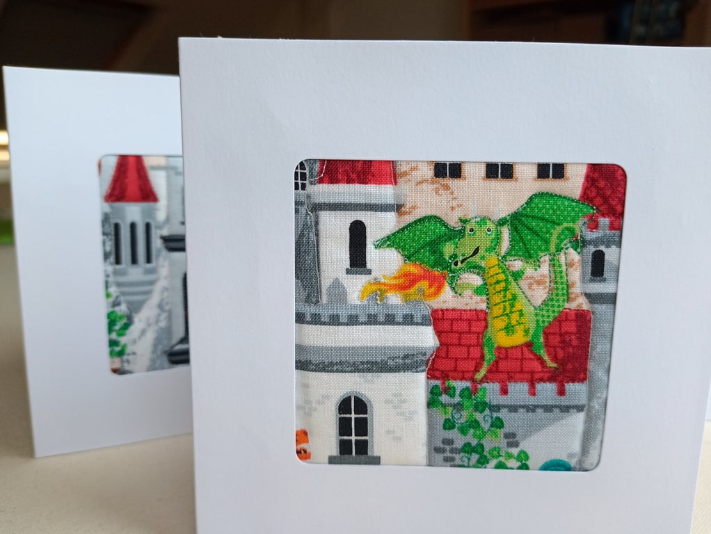 Dragon greeting card for child in quilted fabric - blank 