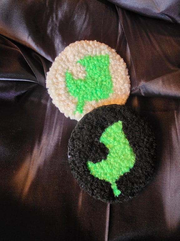 Pair of Animal crossing leaf inspired punch needle coaster, gamer desk accessory