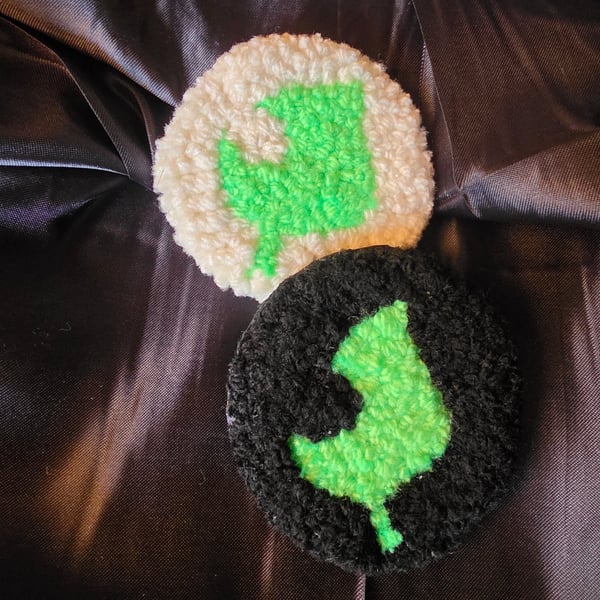 Pair of Animal crossing leaf inspired punch needle coaster, gamer desk accessory