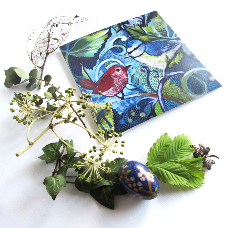Blue and Wren Greetings Card