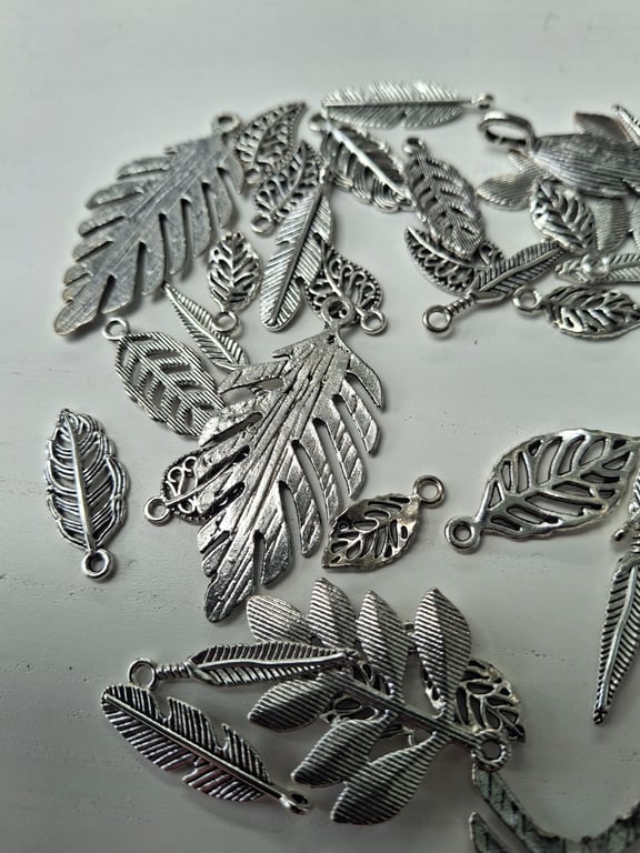 50g Mixed Sizes Tibetan Antique Silver Leaf Charms