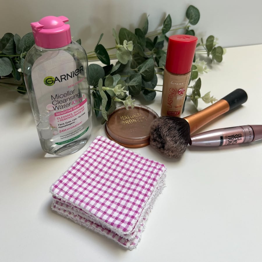Reusable Bamboo Towelling Face Pads Pack of 7 - Pink Check