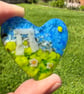 Standing Stones and Pink Flowers Fused Glass Heart