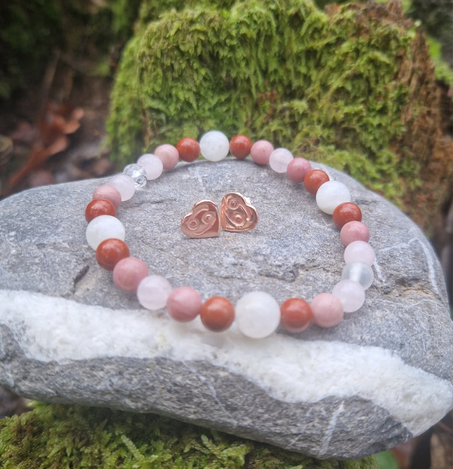 Cancer Zodiac bracelet and earrings gift set