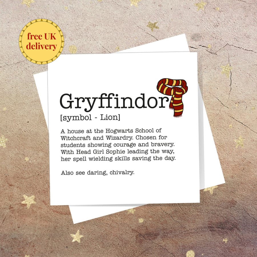 Gryffindor definition card - Harry Potter, Hogwarts, free postage, blank inside