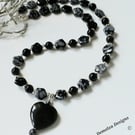 Snowflake Obsidian, Black Onyx Necklace  ONE OFF
