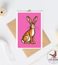 Hare Greetings Card - Hand Drawn Countryside Hare - A6 Wildlife Card