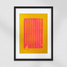 Punk Typography Linocut Print - Neon Pink & Yellow Handmade Art