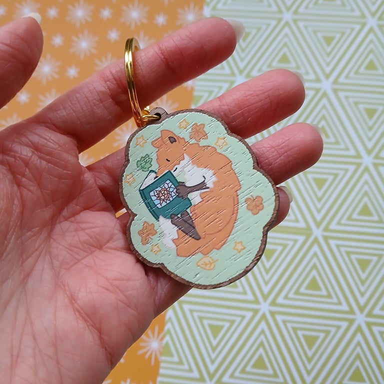 Reading Fox Keyring: 2" Wooden Bag Charm