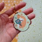 Reading Fox Keyring: 2" Wooden Bag Charm