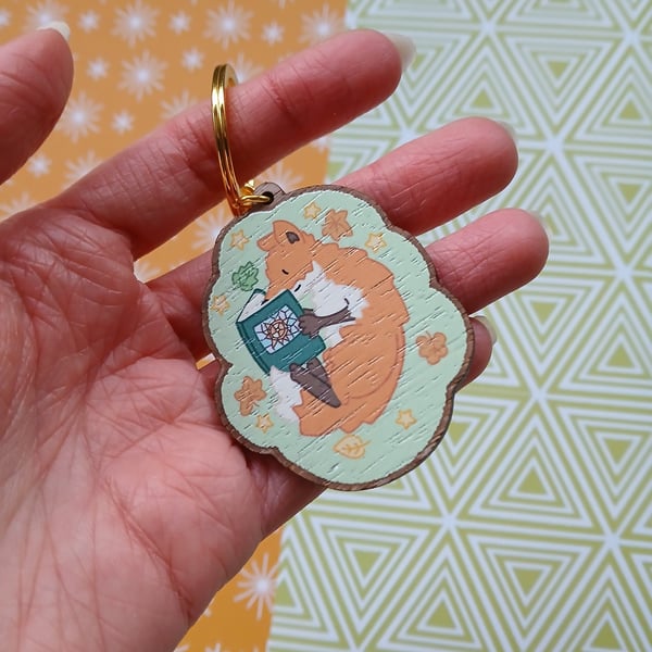 Reading Fox Keyring: 2" Wooden Bag Charm