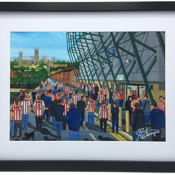 Lincoln City F.C, Sincil Bank Stadium, High Quality Framed Football Art Print.