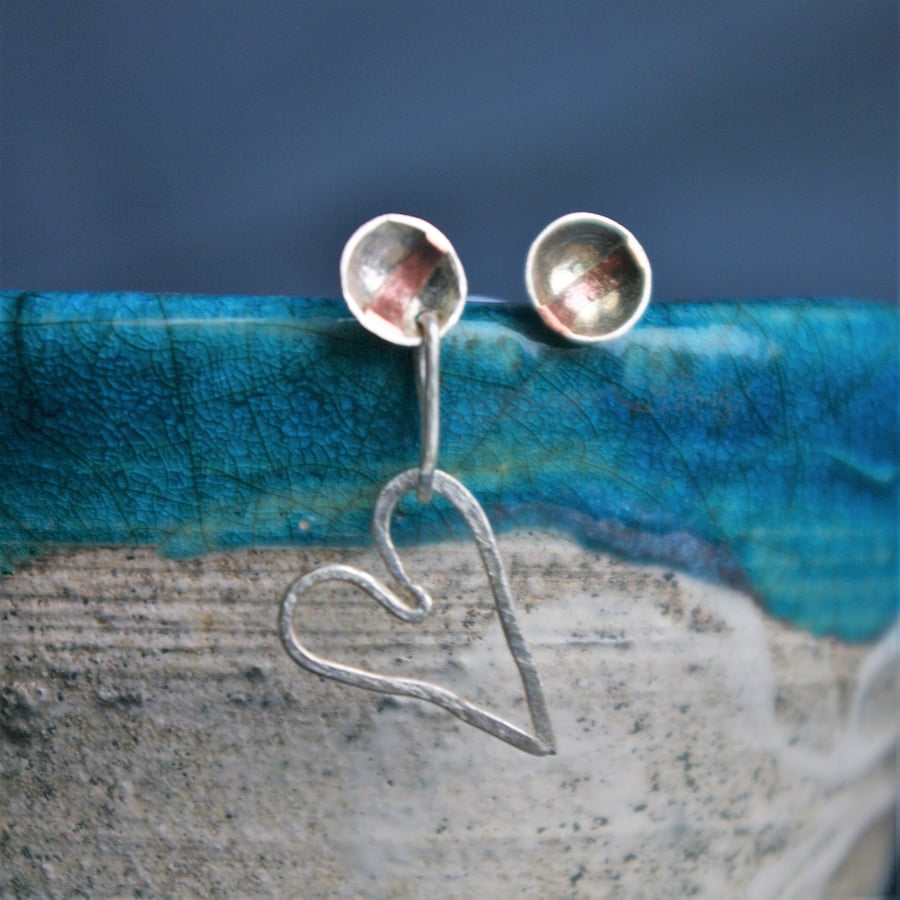 One Heart  Dangle Silver Earrings