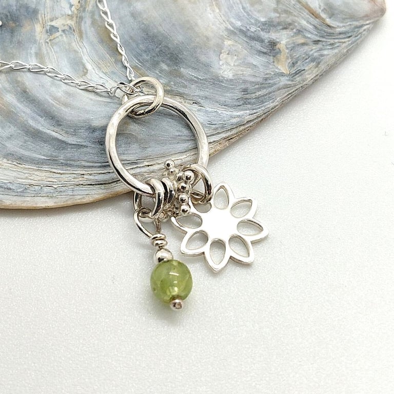 Peridot charm necklace sterling silver