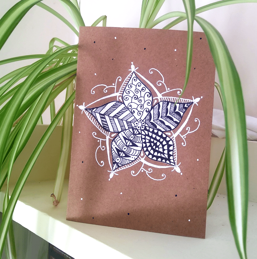 Doodle flower notecards, set of 4 blank cards, any occasion, POSTAGE INCLUDED