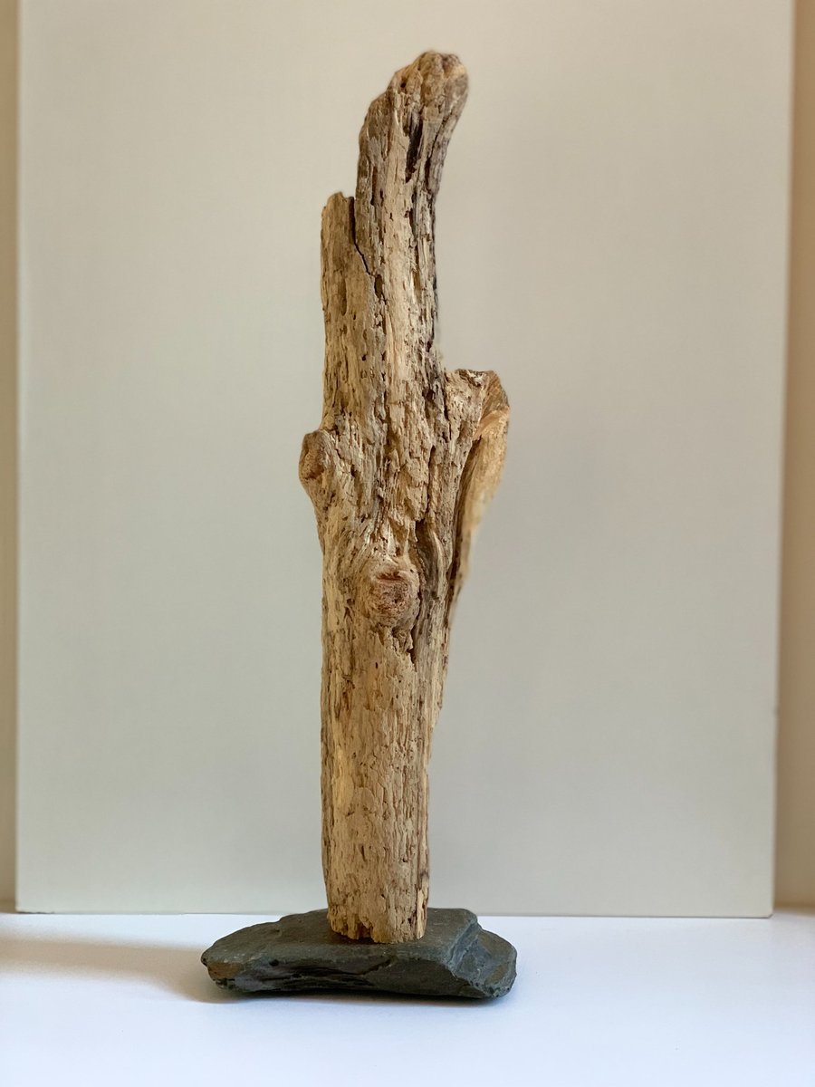 Handmade Driftwood Sculpture on Natural Stone  Modern Abstract Original Coastal