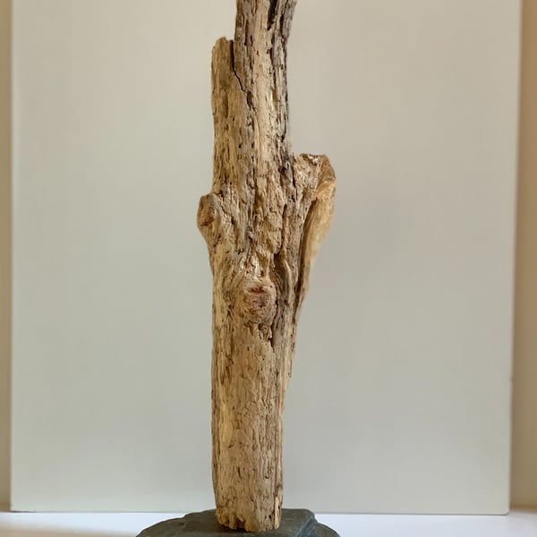 Handmade Driftwood Sculpture on Natural Stone  Modern Abstract Original Coastal