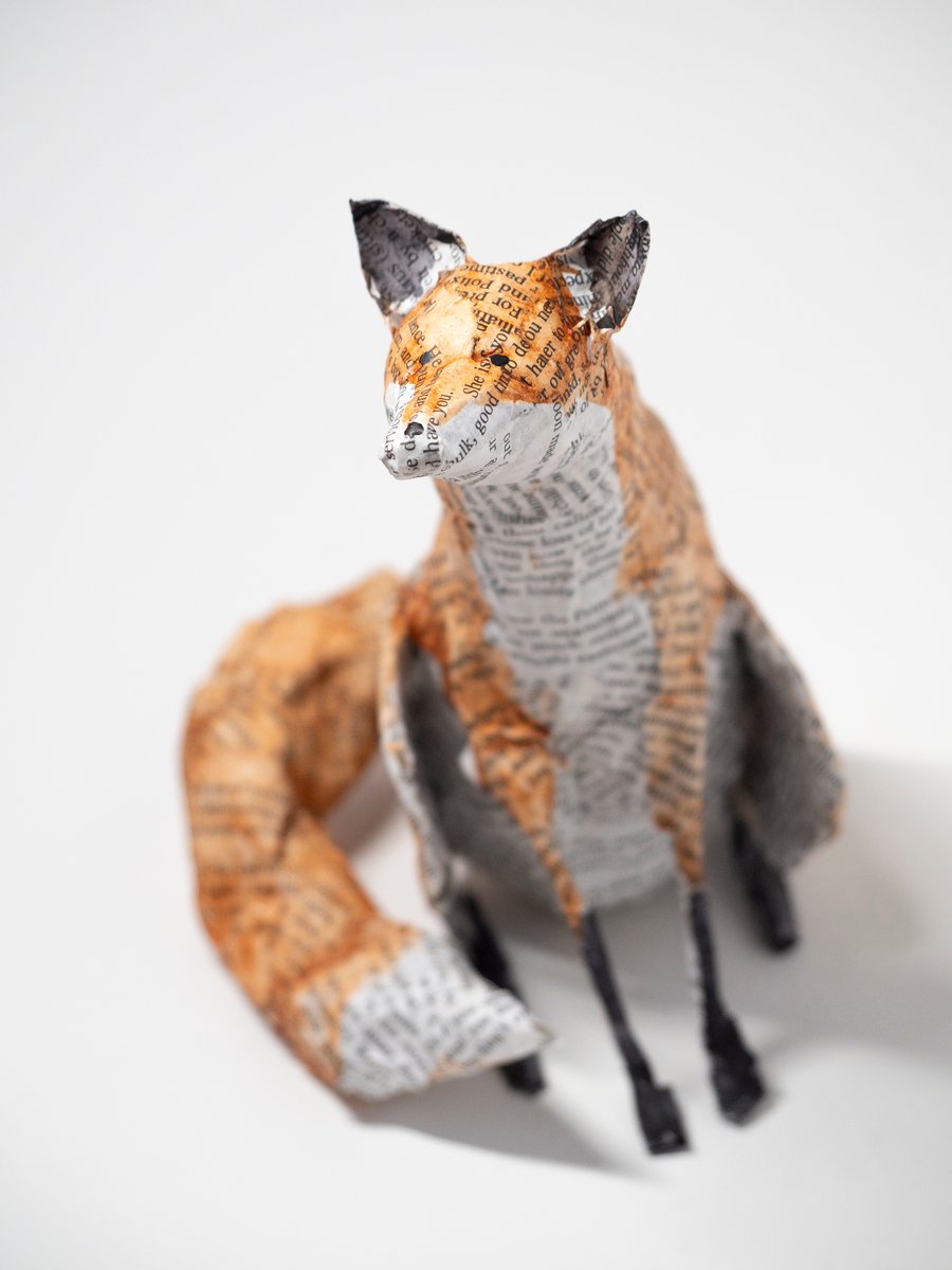 Una Large Sitting Paper Mache Fox 
