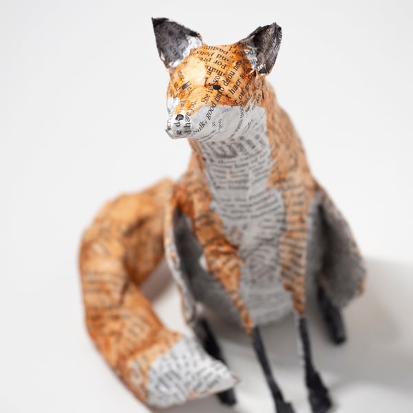 Una Large Sitting Paper Mache Fox 
