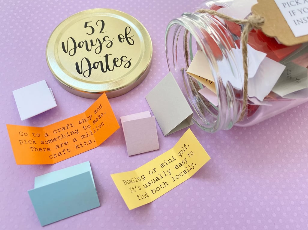 Date Idea Jar, 1 Year of Dates, Anniversary Gift, Couple Gifts, Wife Husband 
