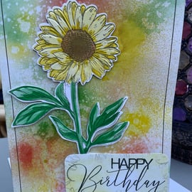Embossed sunflower Happy birthday card