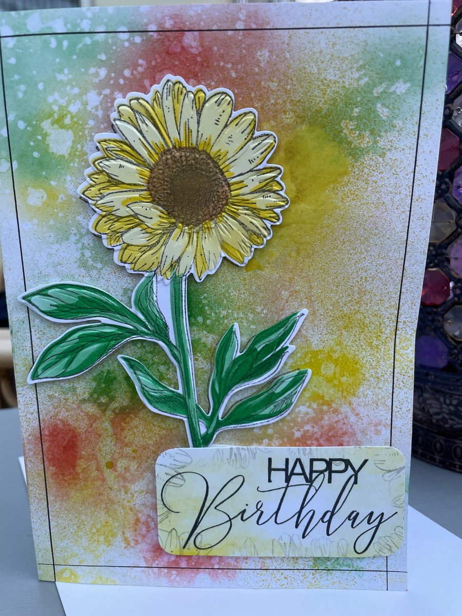 Embossed sunflower Happy birthday card