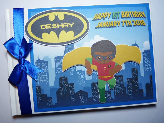 Batman Robin birthday guest book, superman birthday party gift